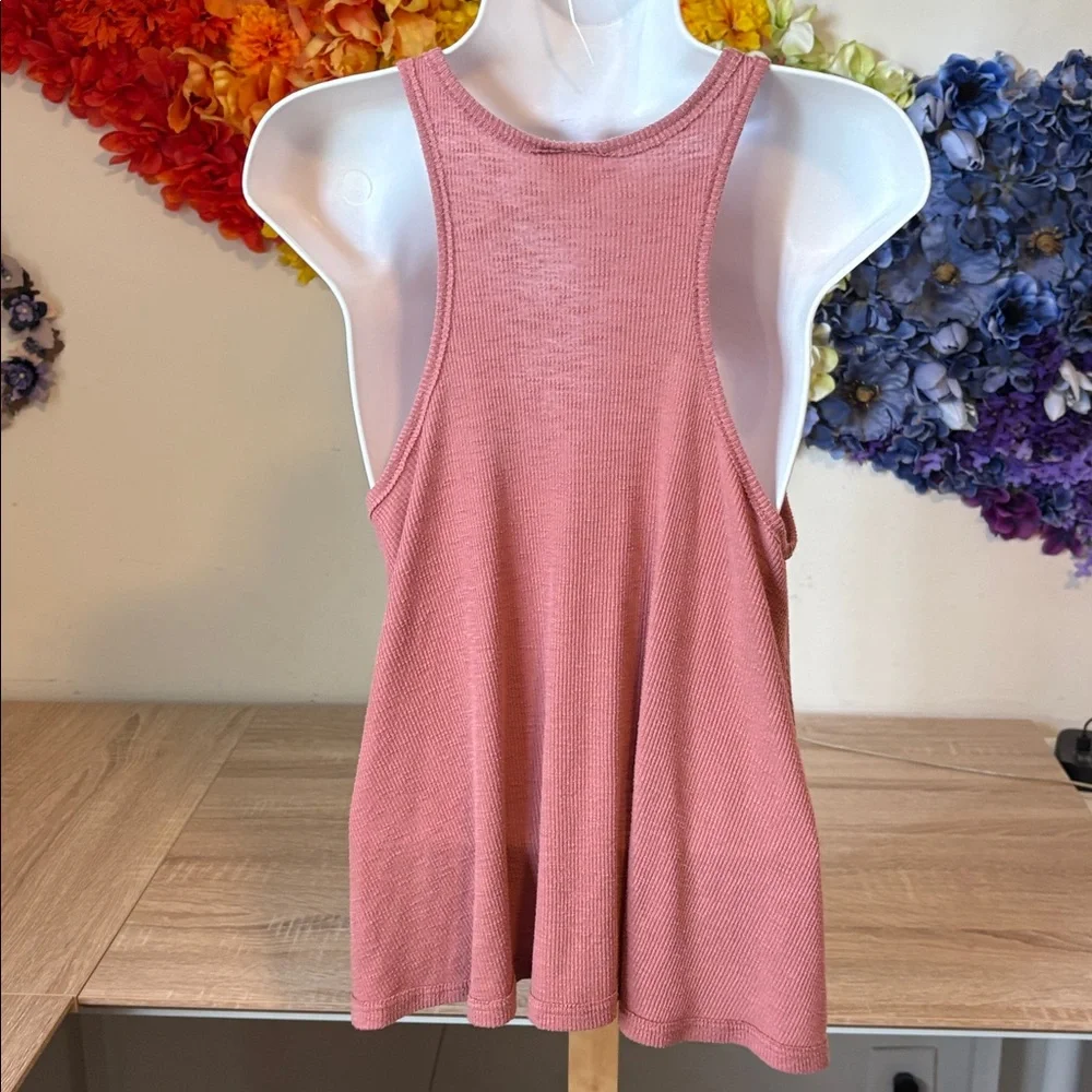 Free People Long Beach Ribbed Rose Pink Racerback Tank Top